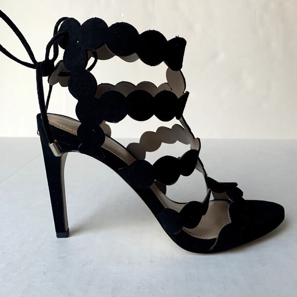 BCBGeneration Shoes - BCBGeneration High Heel Sandal Shoes CHIKO Black Suede Strappy Tie Gladiator 6.5